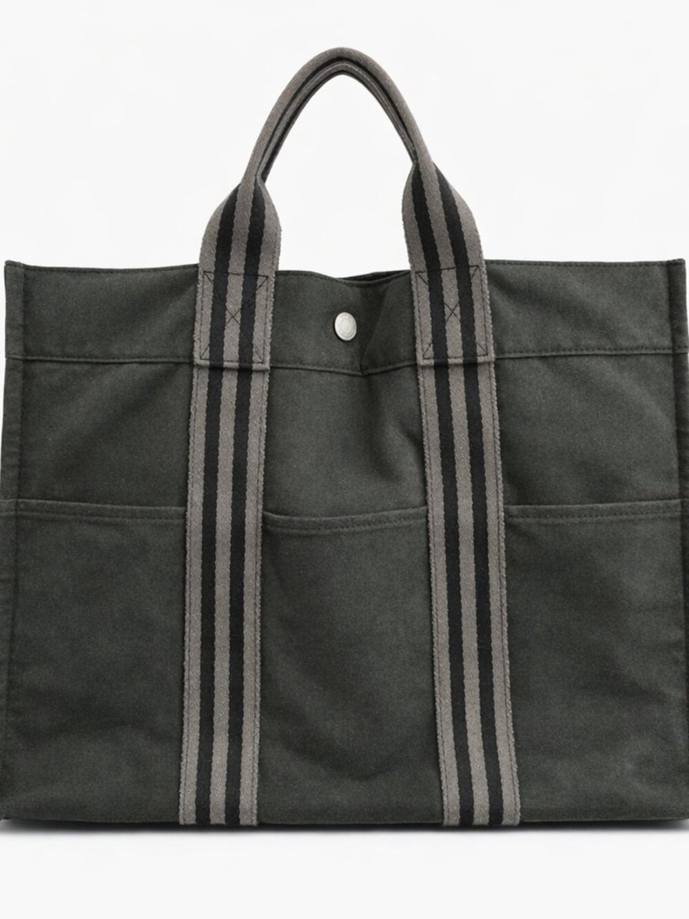 Authentic Hermès Fourre Tout MM Tote Bag Black Gray Canvas Classic & Chic